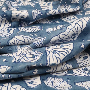 Gray Cotton Fabric by yard, Block Print Fabric, India Fabric, women clothing fabric, sewing fabric, Printed Cotton Fabric, Fabric by yard