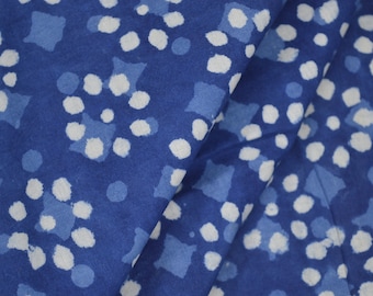 Indigo Cotton Fabric: Hand Block Print, Indian Fabric By The Yard