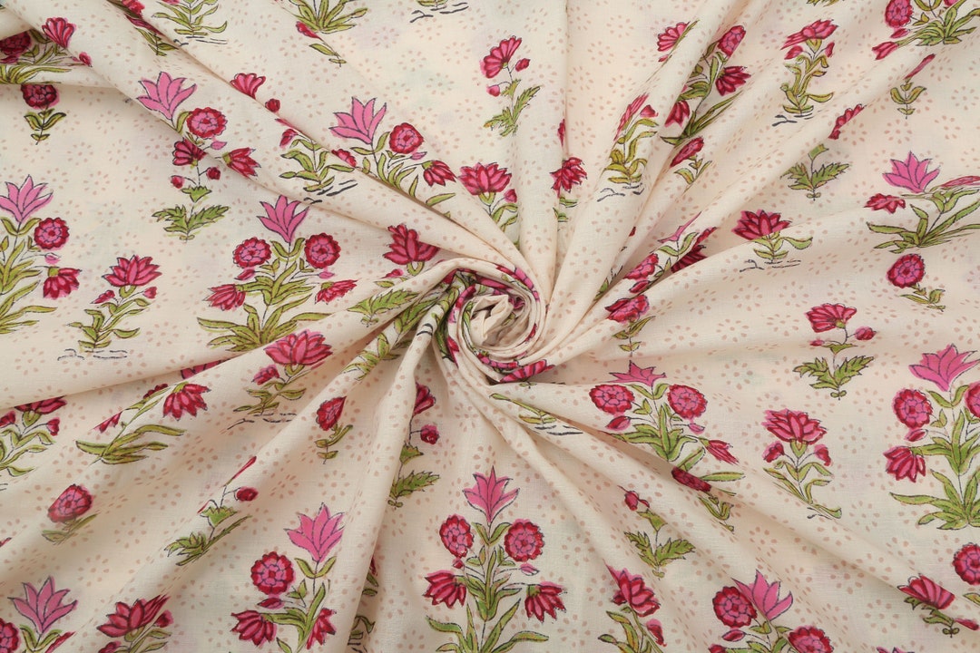 Mughal Cotton Fabric by Yard, Block Print Fabric, India Fabric, Printed ...