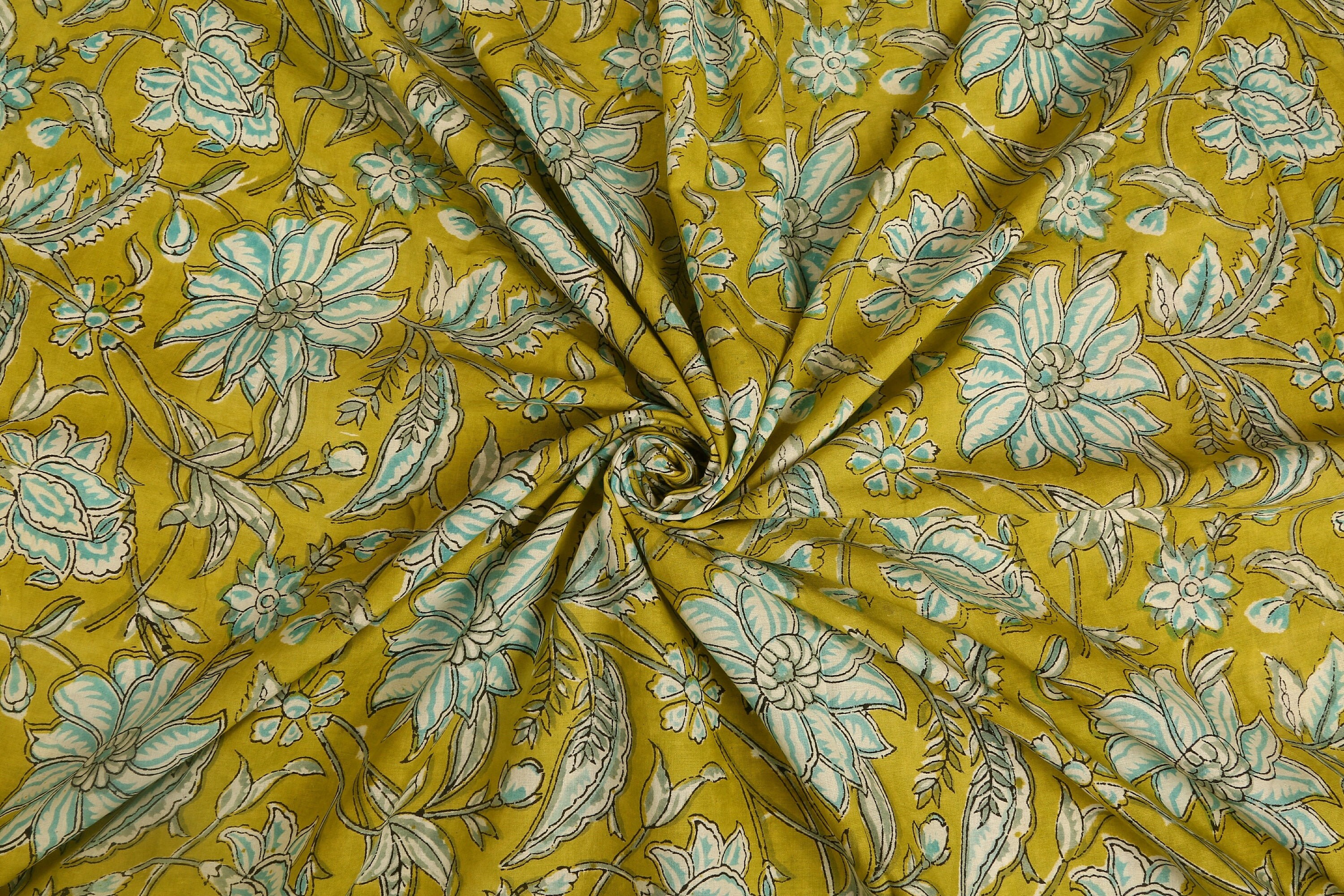 Beautiful green floral print fabric Block Print Fabric Etsy