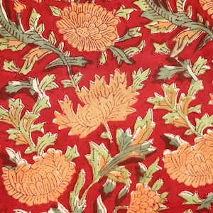 Red yellow floral dress Cotton Fabric by yard, Block Print Fabric, Indian Fabrics, Printed Cotton Fabric, Fabric by yard,hand Block Print
