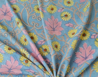 Hand Block Print Cotton Fabric: Floral Mughal Design, Sewing Fabric