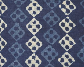 Indigo Cotton Fabric: Hand Block Print, India Fabric By The Yard