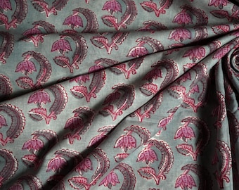 Tissu Coton Imprimé Main Motif éléphant - 2,5 Yards (env. 2,3m) - Inde - Pour Couture, Robe, Déco