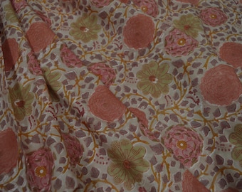 Floral Hand Block Print Cotton Fabric: Earthy Beige Dressmaking