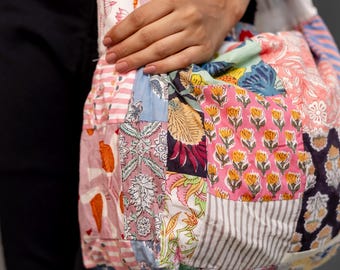 Eco-Friendly Quilted Patchwork Bag | Handmade Cotton Crossbody | Colorful Hippie Shoulder Tote