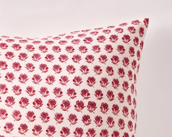 Pink Block Print Cushion Cover, Boho Cushion for Farmhouse Décor, Indian Hand Block Cushion Covers, Decorative Pillow