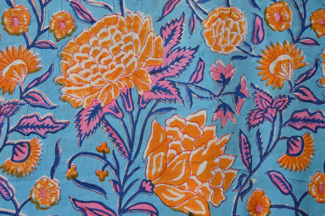 Floral Print Fabric, Block Print Fabric, India Fabric, Fabric by the