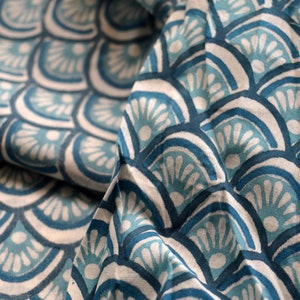 Aqua Blue Beautiful Cloud Print Fabric, Cotton Fabric, Hand Block Print Fabric, India Fabric Sold By Yard, Fine Print Fabric, Textile fabic image 6