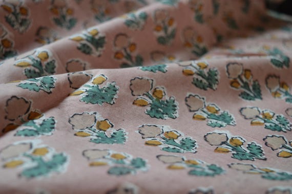 Small Motifs on beige Hand Block Print Cotton Fabric by the yard | Block Print Textile | Indian Fabric for Sewing, Quilting, Dressmaking