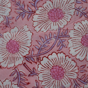 Daisy Flower Hand Block Print Cotton Fabric by the Yard, Jaipur Indian Floral Block Print Textile, Women fashion Dressmaking Sewing Material Pink & Pink