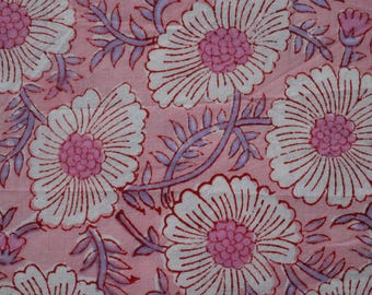 Tessuto di cotone stampato a mano con motivo a margherite, tagliato su misura, tessuto indiano di Jaipur con stampa floreale a blocchi, materiale per cucito e sartoria femminile.