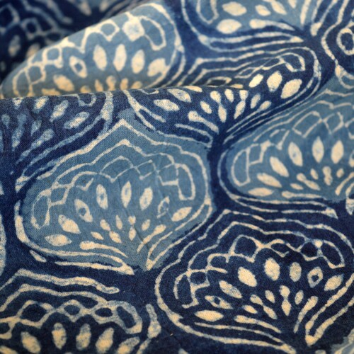 Indigo Block Print Cotton Fabric Fabric by the Yard Block Etsy