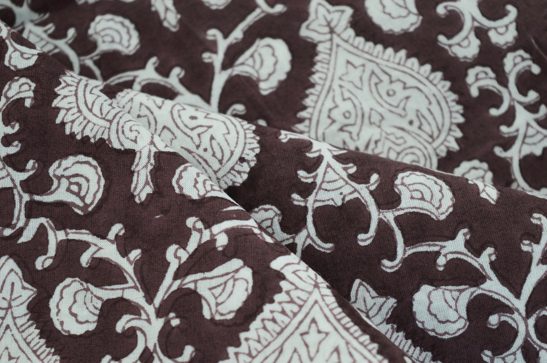 Red Wine Cotton Beautiful Mughal Print Fabric Block Print Etsy