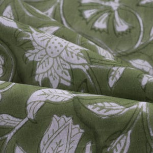 Olive Green Beautiful Mughal Floral Indian Hand Block Print 100% Pure Cotton Cloth Fabric by the yard, Clothing Curtains, Block print fabric