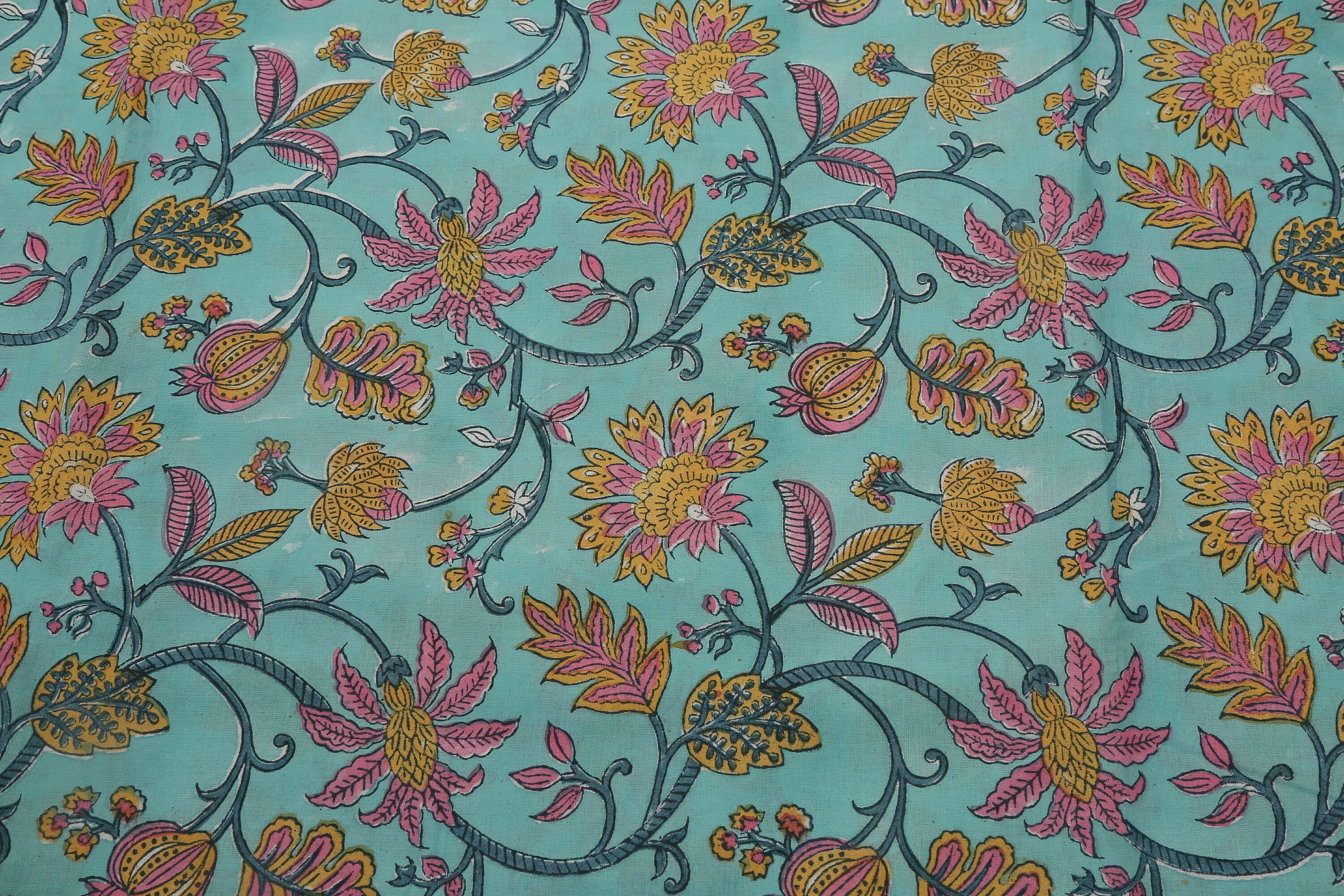 Floral Hand Block Print Fabric of India Gray Cotton Fabric by Etsy