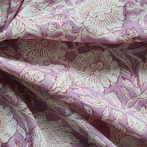 Floral Purple Print Fabric 100% Cotton Hand Block Print Indian Fabric by the yard, Women's Clothing, Beautiful fabric