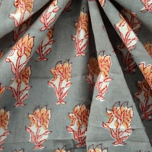 Grey Pink Mughal print Soft Cotton Block Print Indian 100% Pure Cotton Cloth, Fabric by the yard, Women's Clothing, India fabric