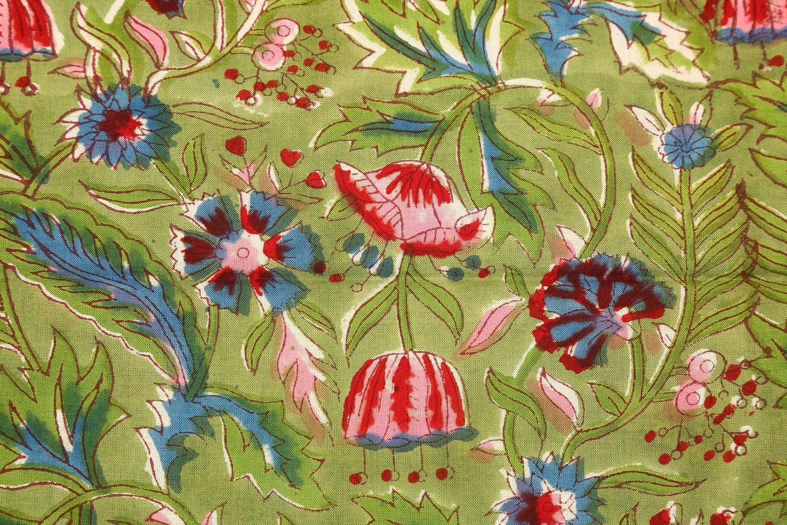 Green Cotton Fabric Dress Fabric Block Print Fabric India Etsy