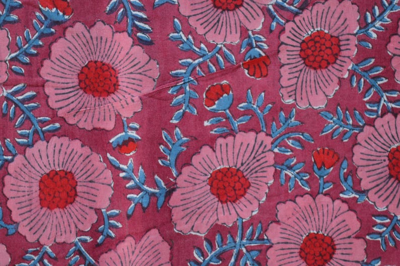 Daisy Flower Hand Block Print Cotton Fabric by the Yard, Jaipur Indian Floral Block Print Textile, Women fashion Dressmaking Sewing Material image 8
