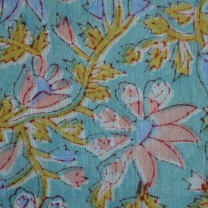Get your hands on this beautiful handmade floral block print cotton fabric from India, perfect for women's dresses and handcrafted items. image 2