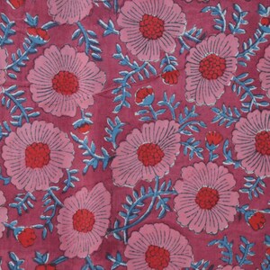 Daisy Flower Hand Block Print Cotton Fabric by the Yard, Jaipur Indian Floral Block Print Textile, Women fashion Dressmaking Sewing Material Red & Blue