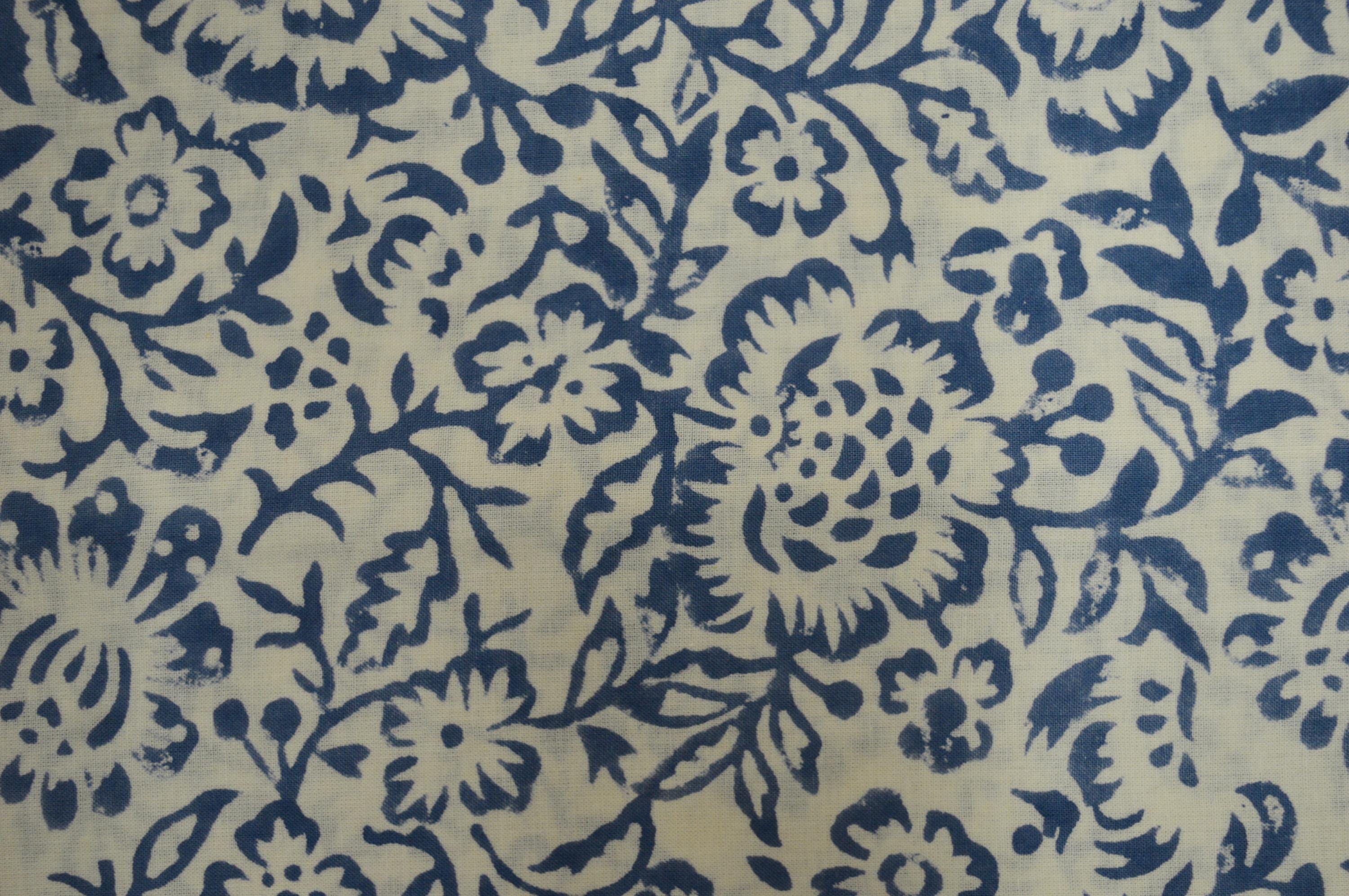 Hand Block Print Cotton Fabric: Indigo Floral Bohemian Style - Etsy