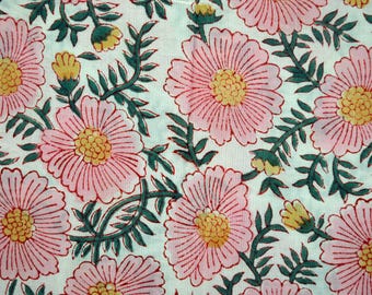 Hand Block Print Cotton Fabric by the Yard, Jaipur Sanganeri Floral Indian Textile, Block Print Sewing Fabric, Quilting Craft Material