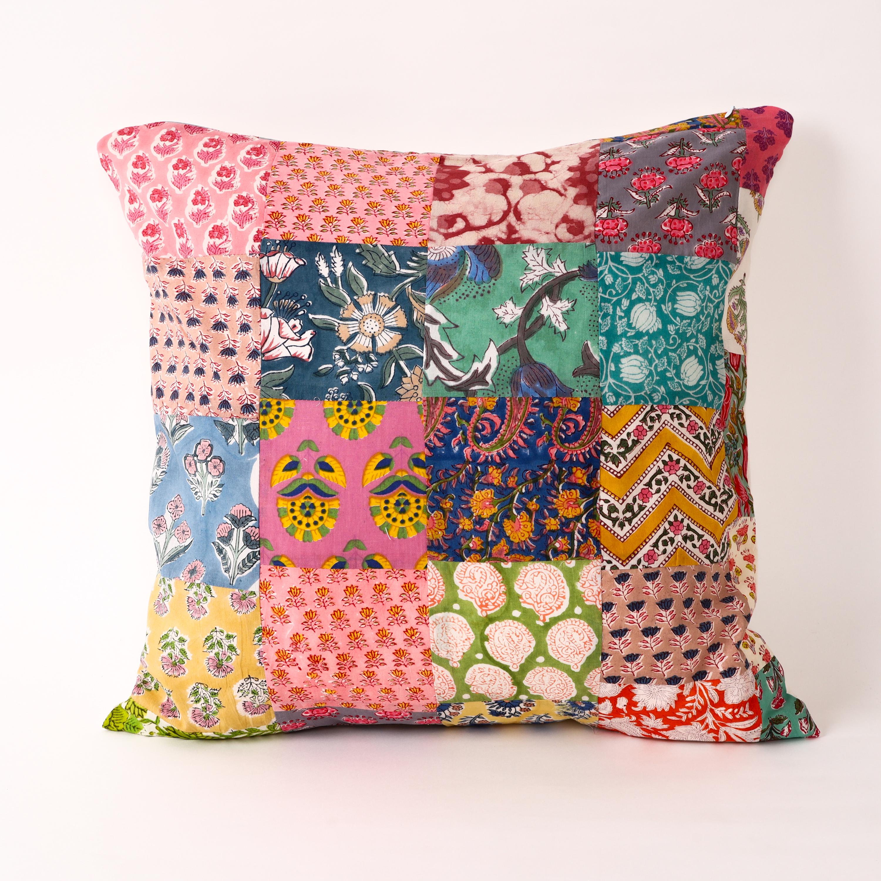 パッチワーククッションカバー、サステナブルコットンカバー、コテージ