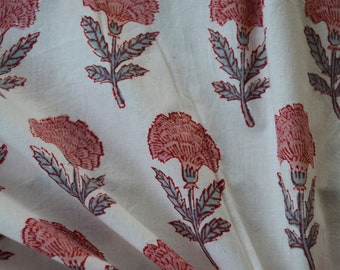 Mughal Floral Print Cotton Fabric: Hand Block Printed India Fabric