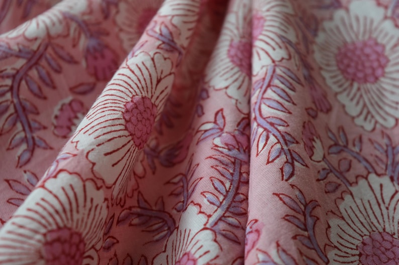 Daisy Flower Hand Block Print Cotton Fabric by the Yard, Jaipur Indian Floral Block Print Textile, Women fashion Dressmaking Sewing Material image 5
