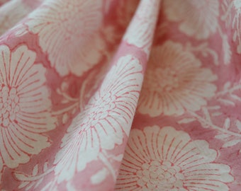 Beautiful Floral Print Pink Fabric, Block Print India fabric, Fabric by the yard, Women sewing Dress fabric, Handmade