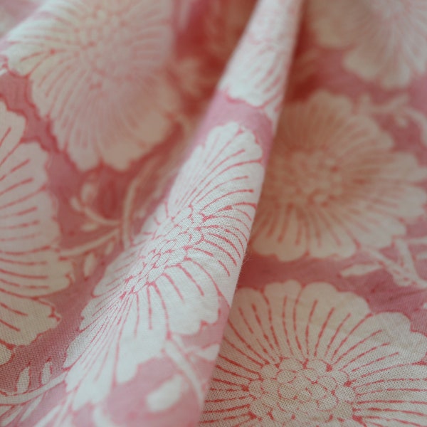 Beautiful Floral Print Pink Fabric, Block Print India fabric, Fabric by the yard, Women sewing Dress fabric, Handmade