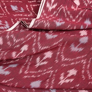 Wine Handloom Ikat Fabric: Indian Sewing Fabric By The Yard