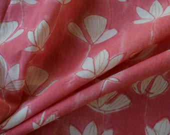 Pink lemonade Pantone 16-1735 TPG, Beautiful Pink Block Print Fabric, Indian hand printed cotton cloth, Fabric By the Yard, Clothing