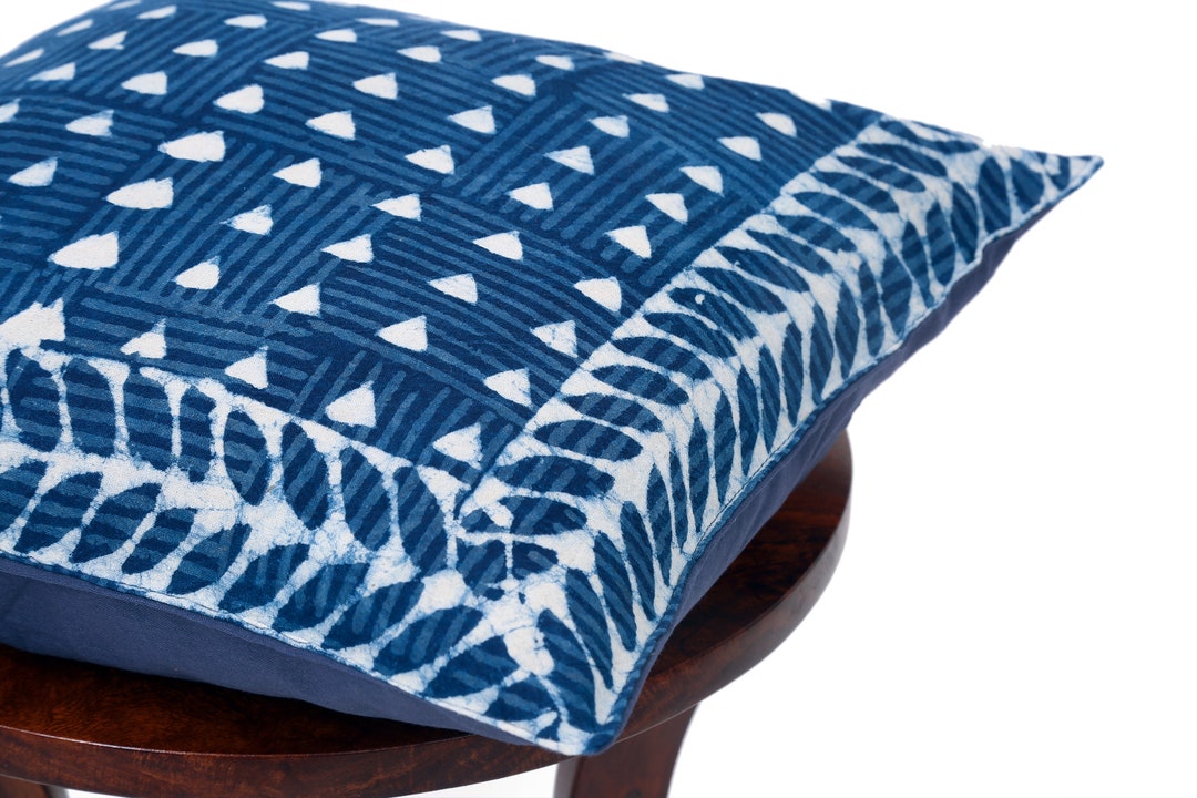 Blue - Block Print Indigo Bagru Cushion Cover 17