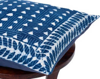 Indigo Cushion Cover, Set of 5, Blue Block Printed Cushion Cover, Indian Cushion Cover, Decorative cushion cover, pillow cover 16"x16"