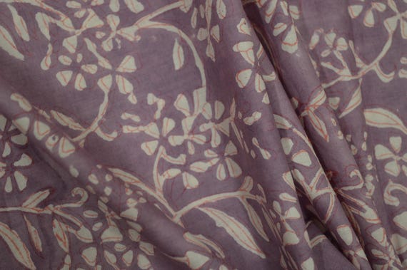 Beautiful Purple Hand Block Print Fabric Sold by the yard, Indian Textiles Cotton Fabric for Women's Dressmaking, Soft & Breathable Material