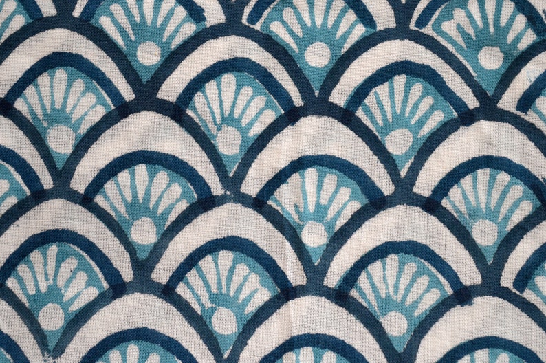 Aqua Blue Beautiful Cloud Print Fabric, Cotton Fabric, Hand Block Print Fabric, India Fabric Sold By Yard, Fine Print Fabric, Textile fabic image 3