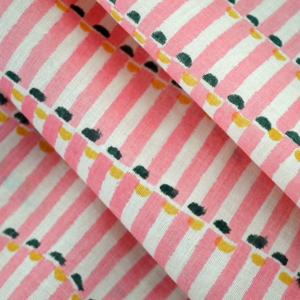 Tela cortada a medida, tela Pink Cotton India Block Print, tela India, estampado floral, tela de vestir, tela de costura, textiles indios