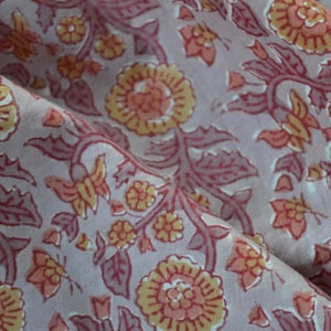 Indian Floral Block Print Cotton Fabric: Bohemian Dressmaking, 44&quot; Wide