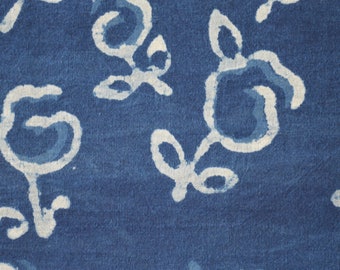 Indigo Block Print Cotton Fabric: Natural Dye Sewing Fabric By The Yard