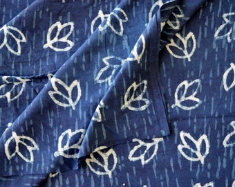 Indigo Cotton Fabric: Hand Block Print Floral Fabric By The Yard