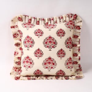 Botanical Pillow, Indian Hand Block Cushion Covers, Farmhouse Decor, Throw Pillows, Decorative Pillow, Boho Pillow Covers, Mughal Print