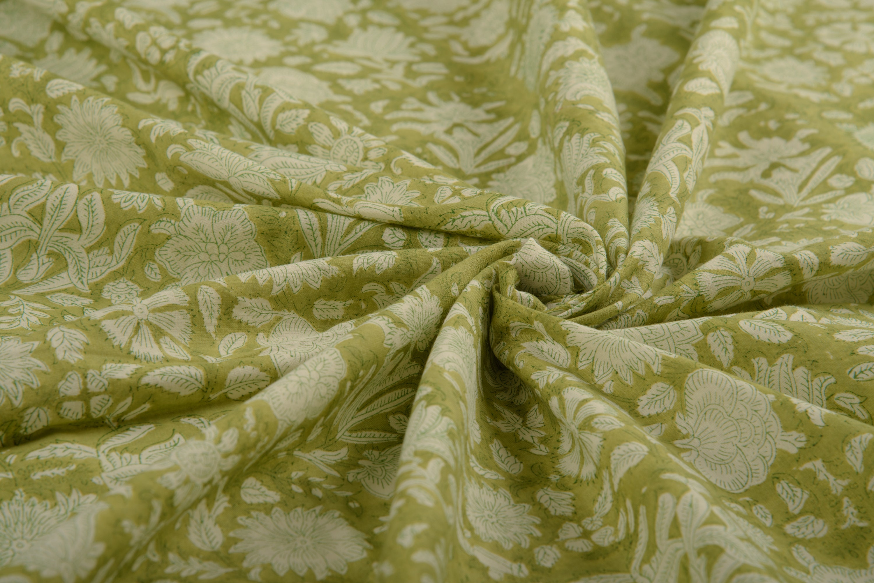 Olive Green Fabric Block Print Cotton Fabric India Fabric Etsy