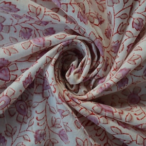 Soft floral Cotton Block print India fabric, Small print Fabric by the yard, Women's Clothing Fabric
