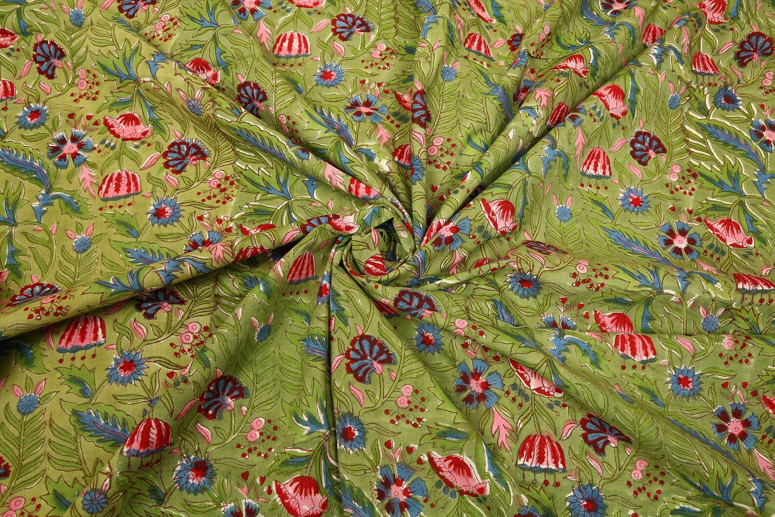 Green Cotton Fabric Dress Fabric Block Print Fabric India Etsy