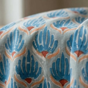 Katoenen stof met lotusmotief en handbedrukte blokdruk, op maat gesneden, textiel met bloemenblokdruk uit Jaipur, Indiaas, lichtgewicht naaistof.