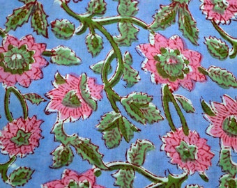 Cotton Floral Print Fabric: Hand Block Printed Indian Fabric