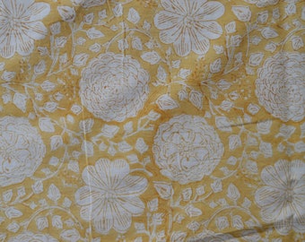 Yellow Floral Cotton Fabric – Indian Hand Block Print Textile – Soft Boho Dressmaking & Quilting Material by the Yard